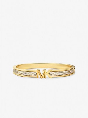 Bransoletki Michael Kors 14k Gold-plated Brass Pave Logo Damskie Złote | 203856-YXD