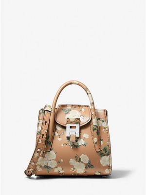 Torba Satchel Michael Kors Bancroft Mini Floral Calf Skórzane Damskie Brązowe | 397682-IZO