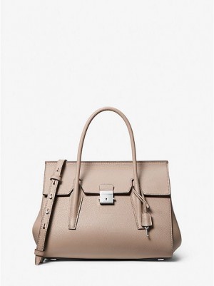 Torba Satchel Michael Kors Campbell Medium Pebbled Skórzane Damskie Szare Brązowe | 781296-PUV