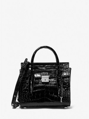 Torba Satchel Michael Kors Campbell Mini Crocodile Embossed Skórzane Damskie Czarne | 468903-LGO