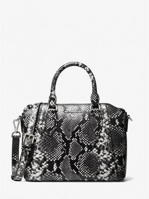 Torba Satchel Michael Kors Sienna Medium Python Embossed Skórzane Damskie Czarne Białe | 183406-EPX