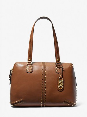 Torby Tote Michael Kors Astor Large Studded Skórzane Damskie Brązowe | 269018-JGO