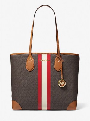 Torby Tote Michael Kors Eva Large Signature Logo Stripe Damskie Głęboka Czerwone | 708612-RHK