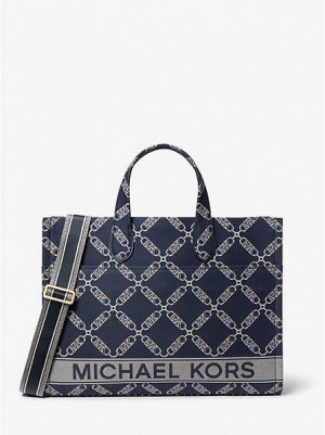 Torby Tote Michael Kors Gigi Large Empire Logo Jacquard Damskie Granatowe Kolorowe | 519764-HIX