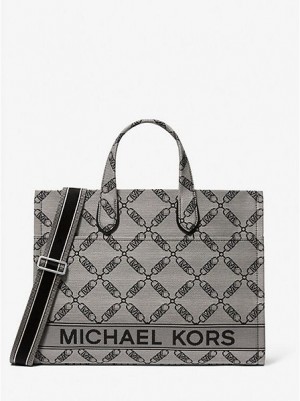 Torby Tote Michael Kors Gigi Large Empire Logo Jacquard Damskie Beżowe Czarne | 257360-LND