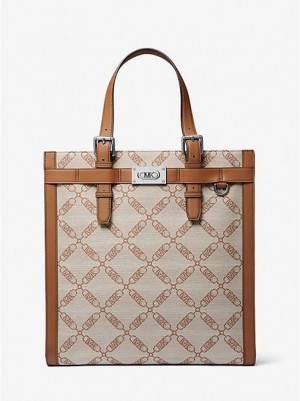 Torby Tote Michael Kors Hudson Empire Logo Jacquard Damskie Brązowe | 539871-TOM