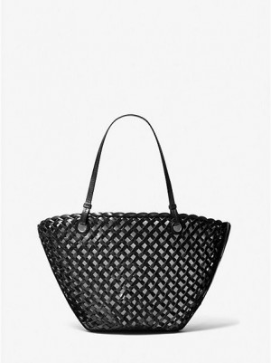 Torby Tote Michael Kors Isabella Medium Hand-woven Skórzane Damskie Czarne | 265940-ERA