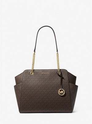 Torby Tote Michael Kors Jacquelyn Medium Logo Damskie Czekolada | 203476-PKF