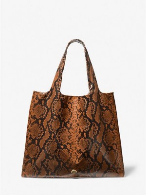 Torby Tote Michael Kors Monogramme Python Embossed Skórzane Damskie Brązowe | 109375-RNU