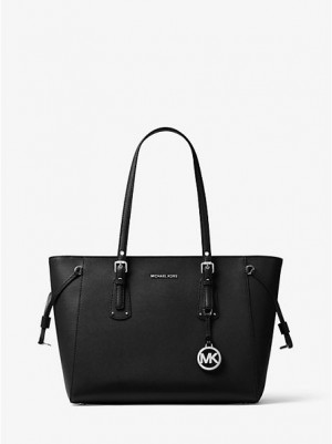 Torby Tote Michael Kors Voyager Medium Crossgrain Skórzane Damskie Czarne | 378690-YOK