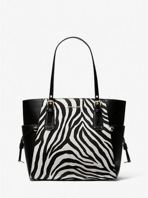 Torby Tote Michael Kors Voyager Small Zebra Printed Calf Hair Damskie Czarne | 468135-WGX