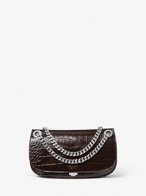 Torebki Małe Michael Kors Christie Crocodile Embossed Skórzane Envelope Damskie Czekolada | 937815-FRW