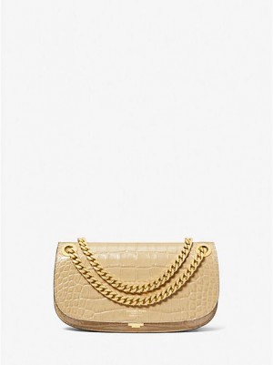 Torebki Małe Michael Kors Christie Crocodile Embossed Skórzane Envelope Damskie Khaki | 870195-KJZ