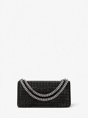 Torebki Małe Michael Kors Christie Crystal Embellished Zamszowe Envelope Damskie Czarne | 396521-QOM