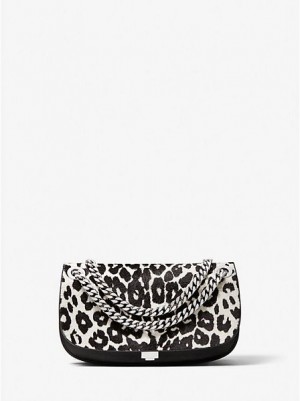 Torebki Małe Michael Kors Christie Leopard Print Calf Hair And Skórzane Envelope Damskie Czarne Białe | 840769-SQC