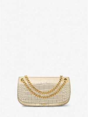 Torebki Małe Michael Kors Christie Metallic Crocodile Embossed Skórzane Envelope Damskie Złote | 978516-WRD