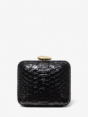 Torebki Małe Michael Kors Tina Mini Python Embossed Skórzane Damskie Czarne | 953027-KAM