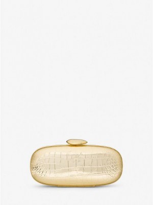 Torebki Małe Michael Kors Tina Small Metallic Crocodile Embossed Skórzane Damskie Złote | 510748-DCK