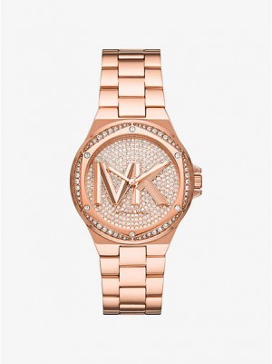 Zegarek Michael Kors Lennox Pave Logo Damskie Różowe Złote | 628091-NRP