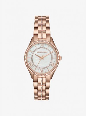 Zegarek Michael Kors Mini Lauryn Pave Damskie Różowe Złote | 489562-PKU