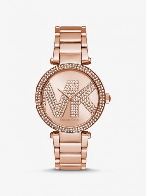 Zegarek Michael Kors Oversized Pave Logo Damskie Różowe Złote | 307156-MIC