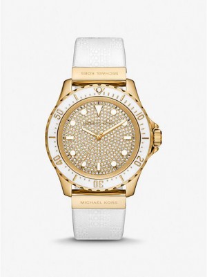 Zegarek Michael Kors Oversized Slim Everest Pave And Embossed Silikon Damskie Złote | 187290-ZSA