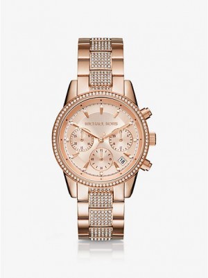 Zegarek Michael Kors Ritz Pave Damskie Różowe Złote | 841760-DSY