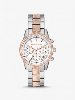 Zegarek Michael Kors Ritz Pave Damskie Srebrne Różowe | 472938-AUZ