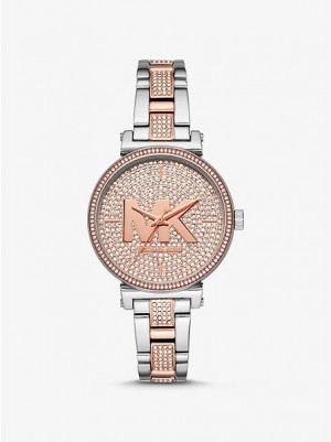 Zegarek Michael Kors Sofie Pave Logo Damskie Srebrne Różowe | 904172-LKJ