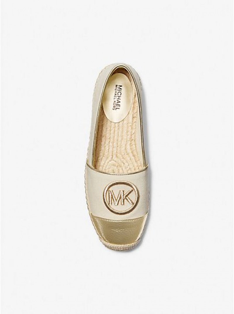 Espadryle Michael Kors Kendrick Płócienne And Metallic Faux Skórzane Slip-on Damskie Złote | 428517-CAE