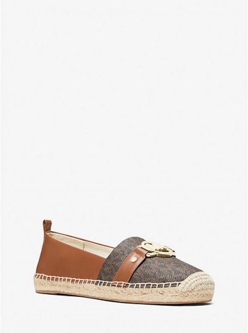 Espadryle Michael Kors Rory Logo And Faux Skórzane Damskie Brązowe | 319507-BOF