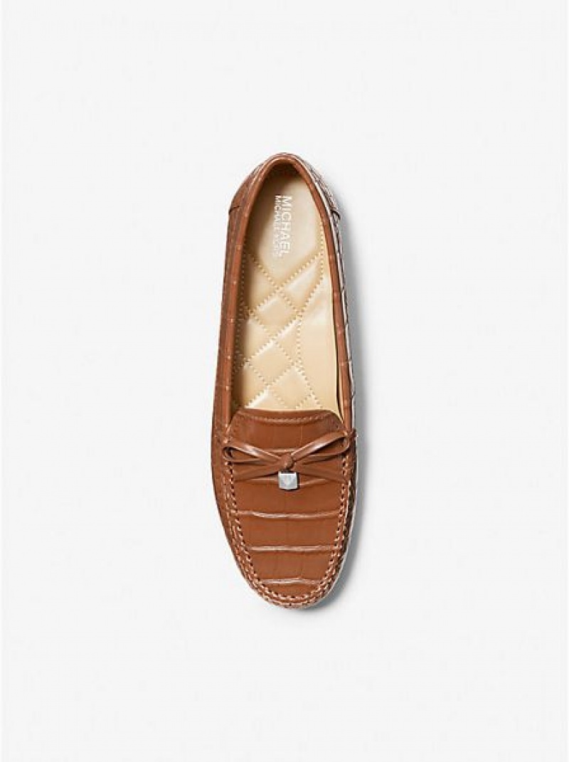 Loafersy Michael Kors Juliette Crocodile Embossed Faux Skórzane Damskie Brązowe | 470189-YTN