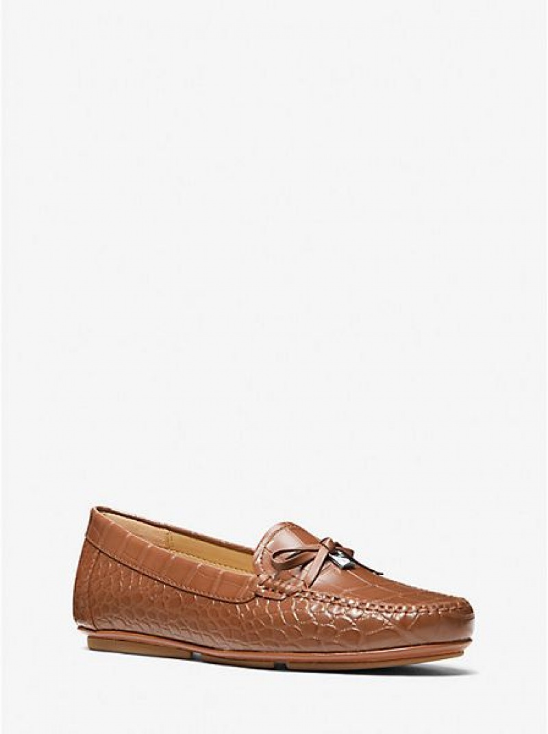 Loafersy Michael Kors Juliette Crocodile Embossed Faux Skórzane Damskie Brązowe | 470189-YTN