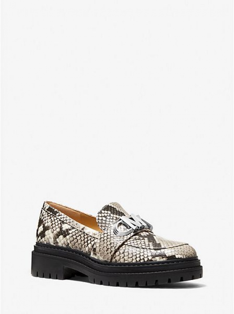 Loafersy Michael Kors Parker Snake Embossed Faux Skórzane Damskie Brązowe | 630481-NEI