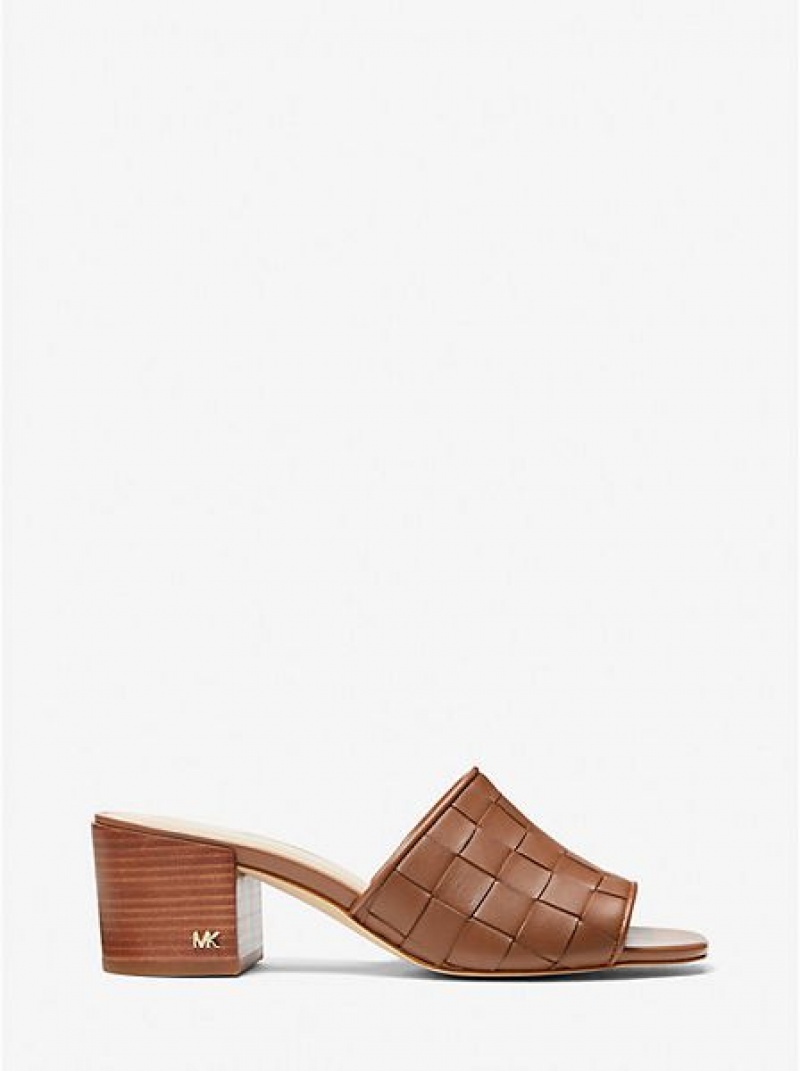 Mules Buty Michael Kors Ingrid Woven Skórzane Damskie Brązowe | 531807-GBS