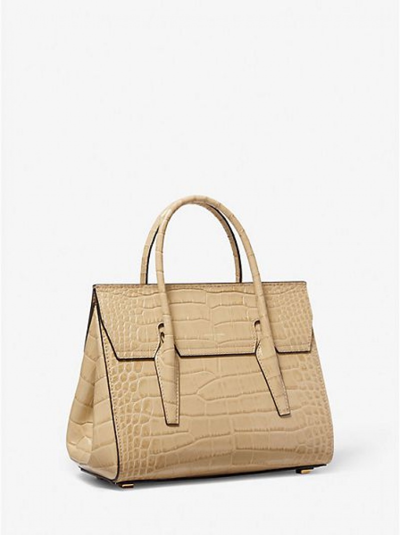 Torba Satchel Michael Kors Campbell Medium Crocodile Embossed Skórzane Damskie Khaki | 098423-JPM