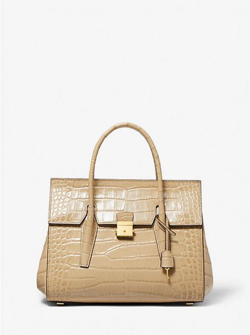 Torba Satchel Michael Kors Campbell Medium Crocodile Embossed Skórzane Damskie Khaki | 098423-JPM