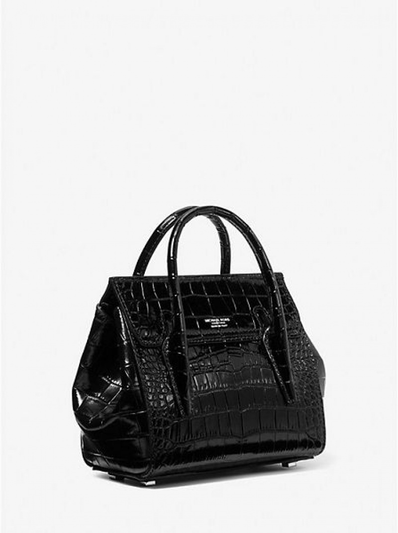 Torba Satchel Michael Kors Campbell Mini Crocodile Embossed Skórzane Damskie Czarne | 468903-LGO