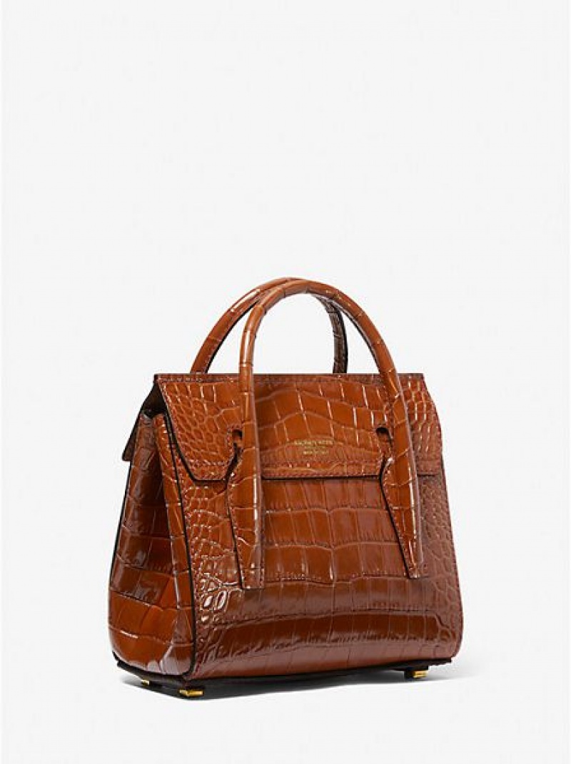 Torba Satchel Michael Kors Campbell Mini Crocodile Embossed Skórzane Damskie Brązowe | 304857-DMV