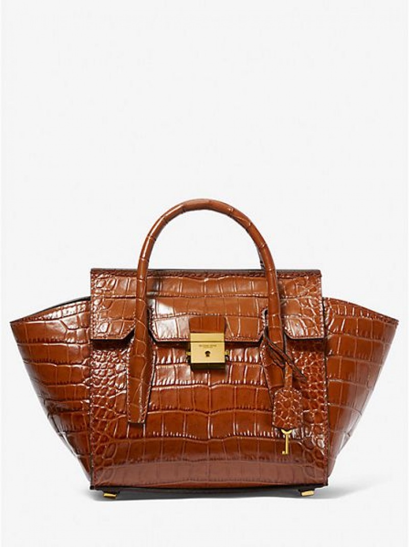 Torba Satchel Michael Kors Campbell Mini Crocodile Embossed Skórzane Damskie Brązowe | 304857-DMV