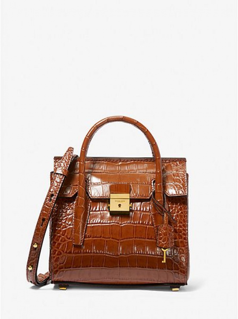 Torba Satchel Michael Kors Campbell Mini Crocodile Embossed Skórzane Damskie Brązowe | 304857-DMV