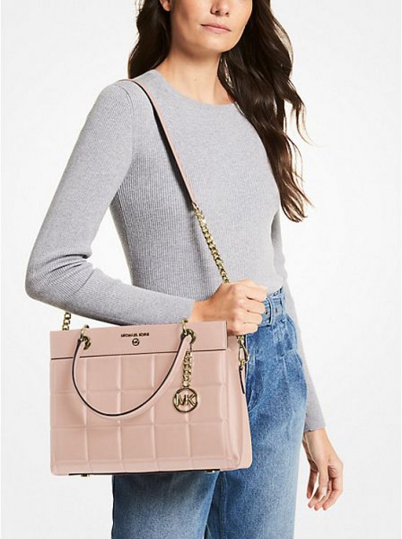 Torba Satchel Michael Kors Susan Medium Pikowana Skórzane Damskie Różowe | 610453-XQM