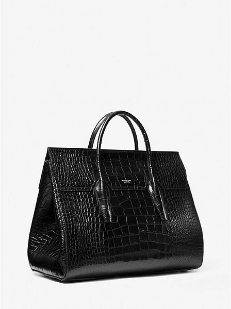 Torba Weekendowa Michael Kors Campbell Crocodile Embossed Skórzane Damskie Czarne | 874351-ERK