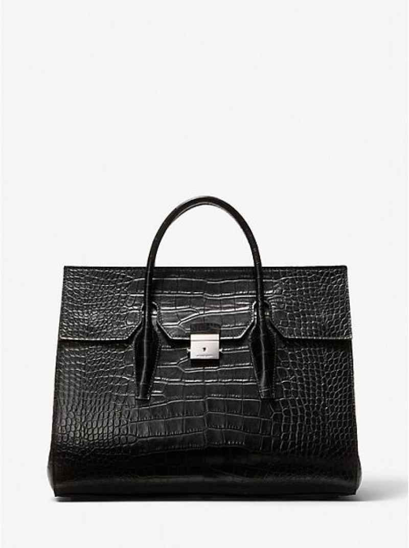 Torba Weekendowa Michael Kors Campbell Crocodile Embossed Skórzane Damskie Czarne | 874351-ERK