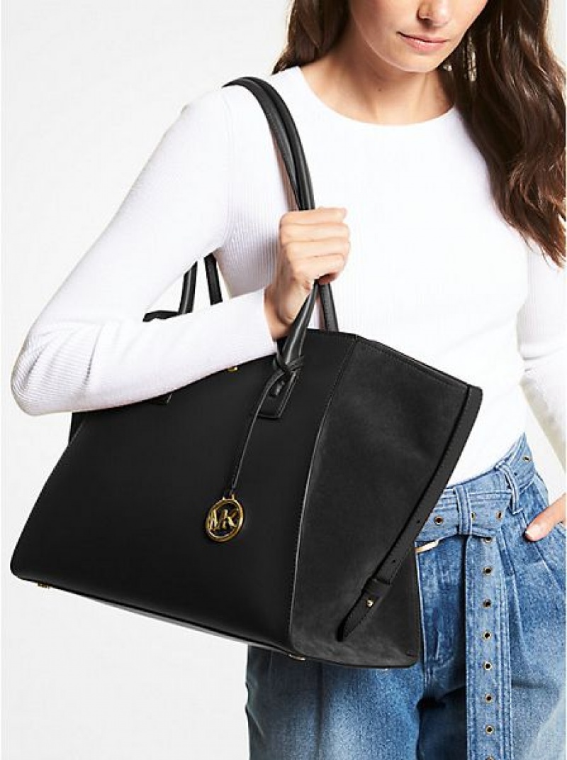 Torby Tote Michael Kors Avril Extra-large Skórzane Damskie Czarne | 036245-QLZ