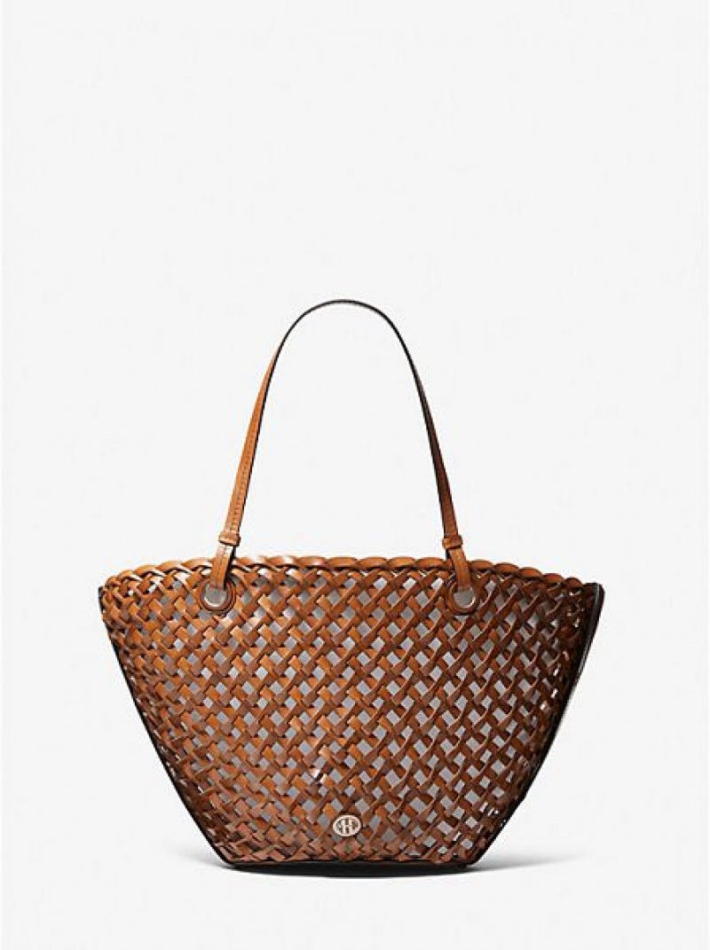 Torby Tote Michael Kors Isabella Medium Hand-woven Skórzane Damskie Brązowe | 479136-KMG