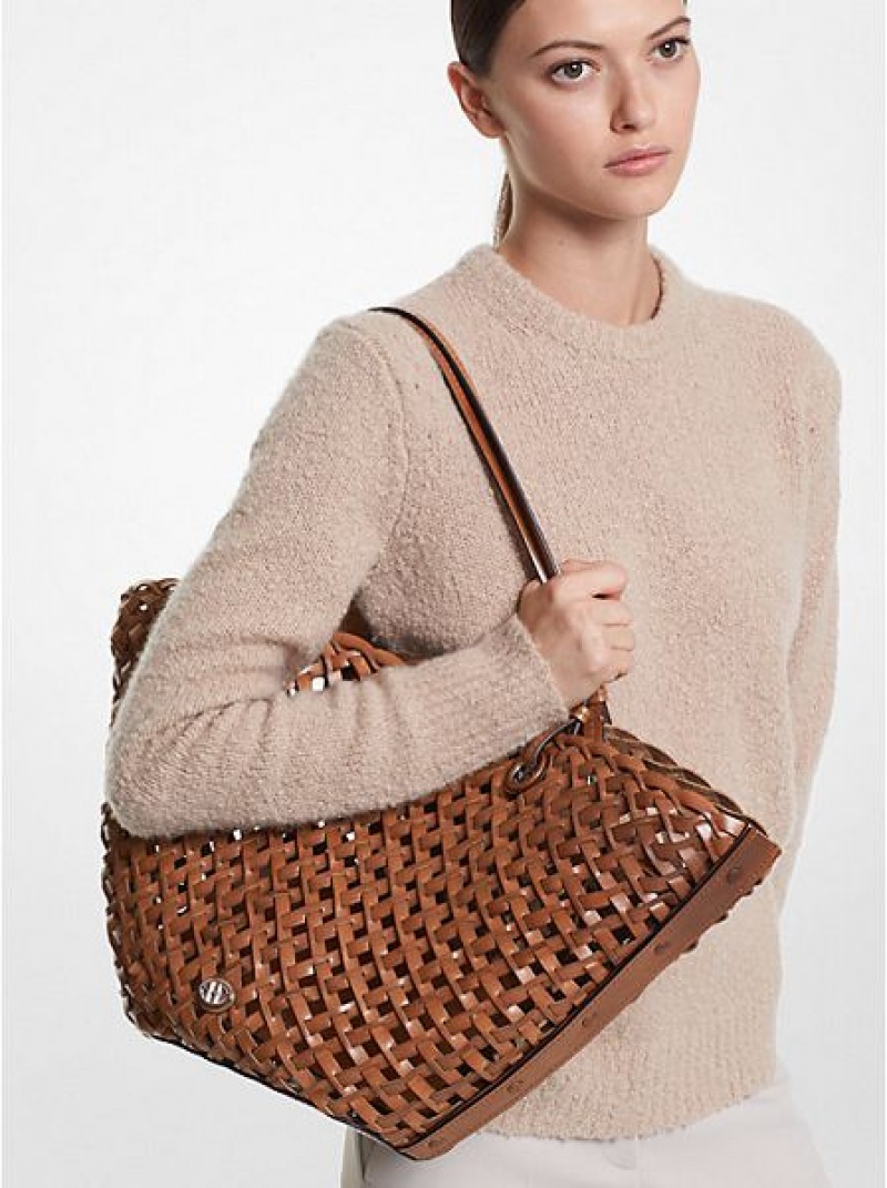 Torby Tote Michael Kors Isabella Medium Hand-woven Skórzane Damskie Brązowe | 479136-KMG