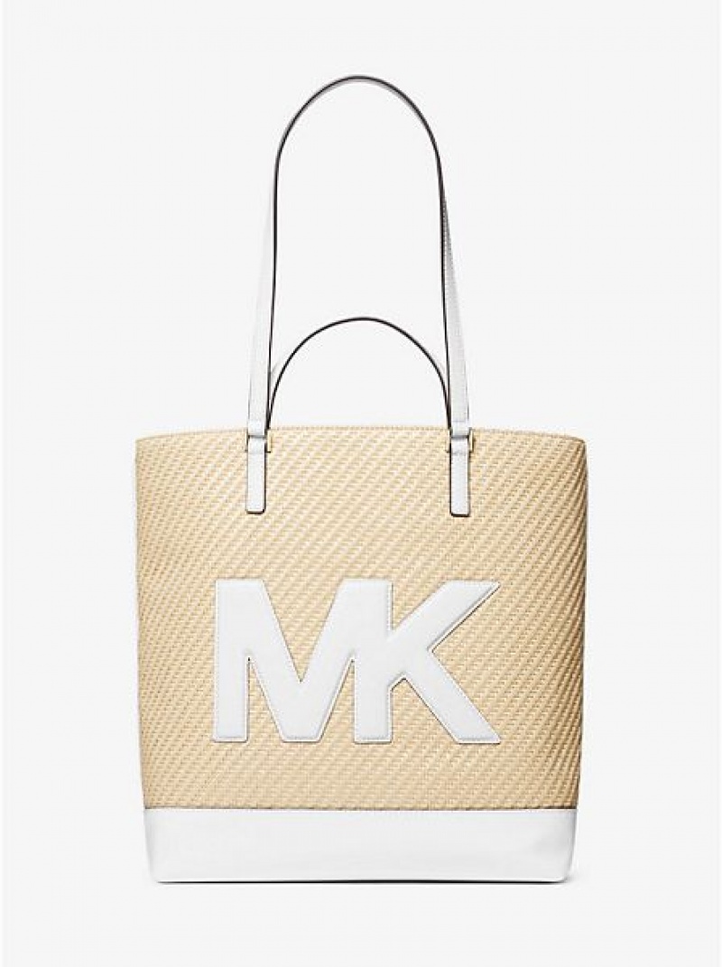 Torby Tote Michael Kors Kelli Large Logo Straw Damskie Białe | 538290-KLS