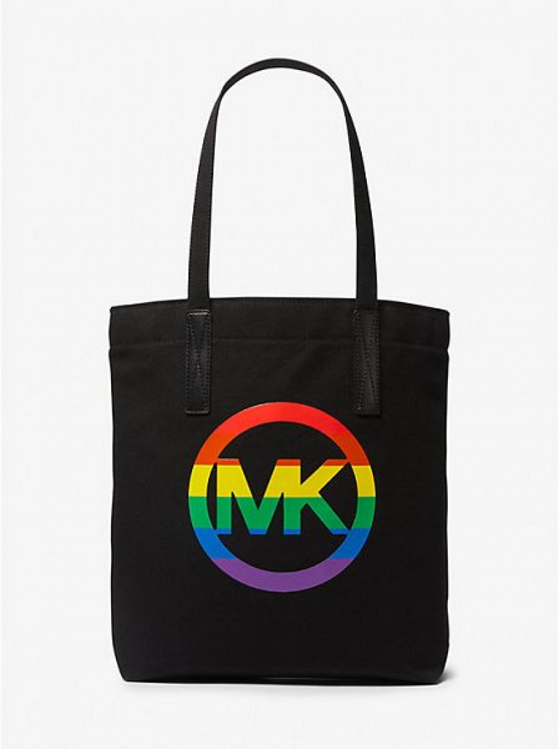 Torby Tote Michael Kors Pride Rainbow Logo Bawełniane Damskie Czarne | 291806-TEQ