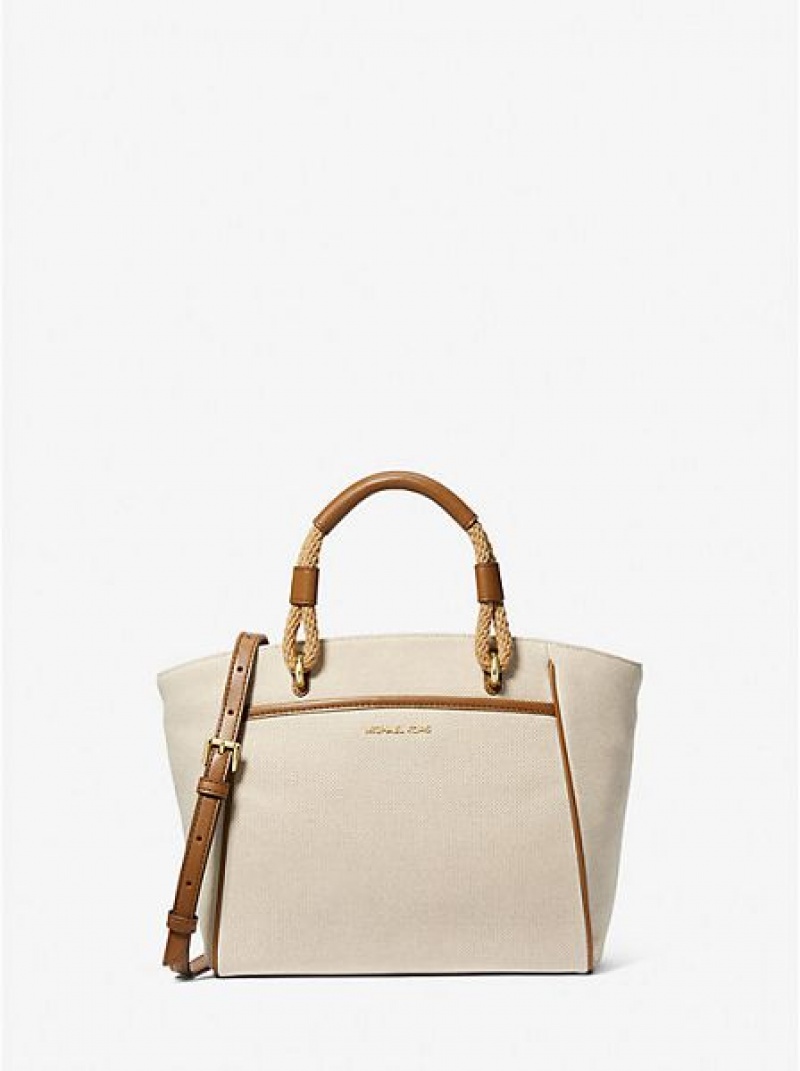 Torby Tote Michael Kors Talia Small Bawełniane Płócienne Damskie Beżowe | 638124-RLQ